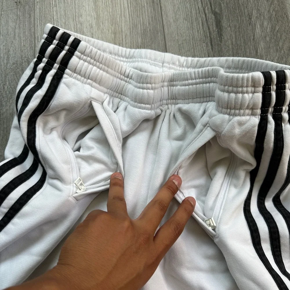 Adidas White Black Stripe Shorts L Baggy y2k cotton